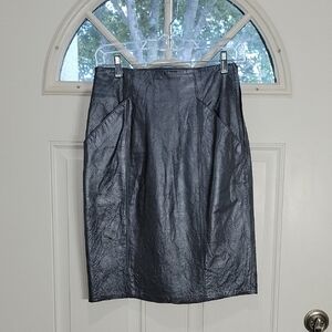 Vintage Grey Leather Pencil Skirt Size 6